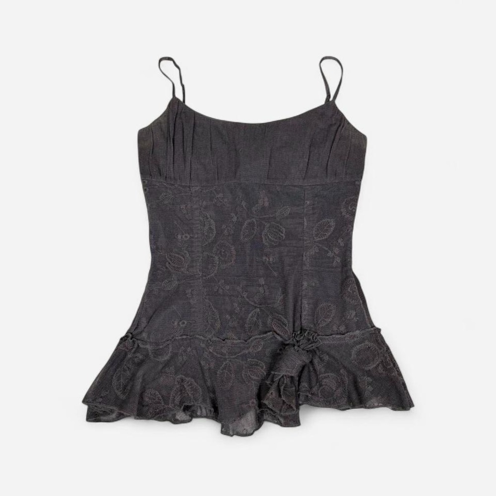 Vintage y2k Charlotte Russe dark grey lace boho fairy grunge babydoll tank top